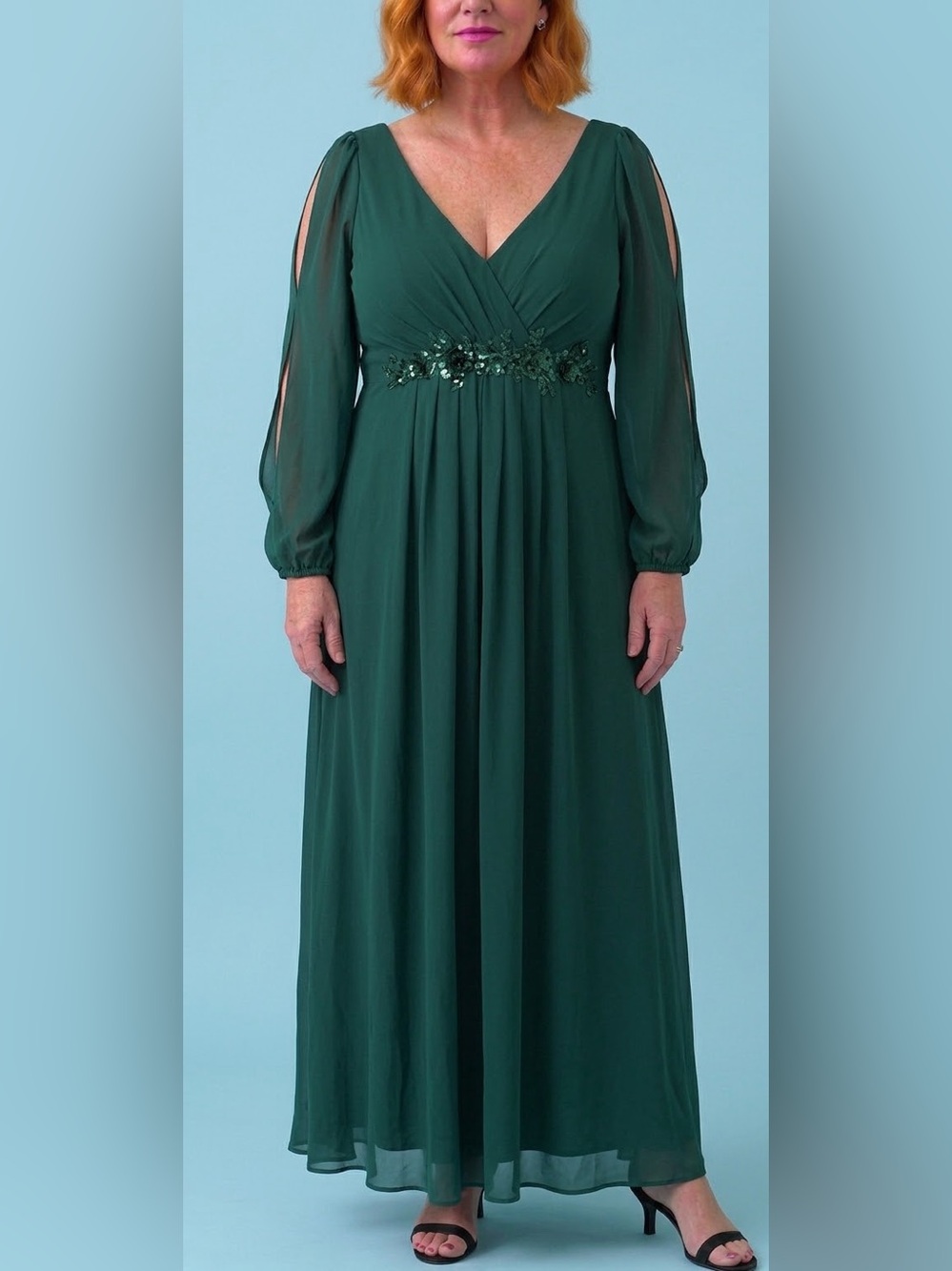 Ever Pretty Emerald Green Chiffon V-Neck Evening Gown